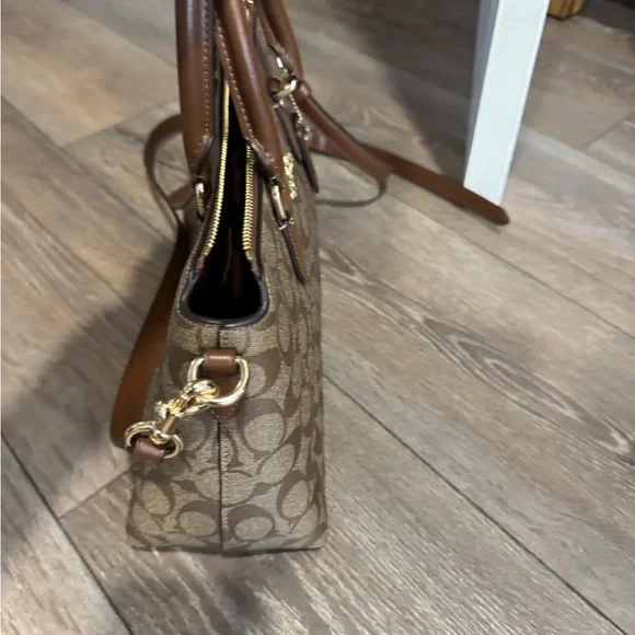 Coach Signature Canvas Satchel with Brown Leather Trim - Picture 5 of 10